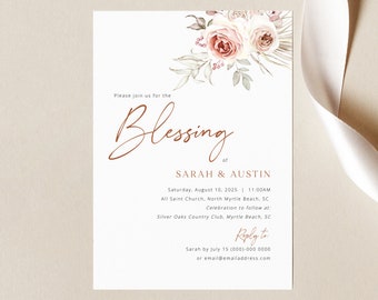 Marriage Blessing Ceremony Invitation Template, Floral Boho, Printable, Boho Blessing Invitation Card, Editable, Templett INSTANT Download