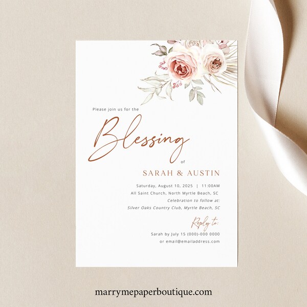 Marriage Blessing Ceremony Invitation Template, Floral Boho, Printable, Boho Blessing Invitation Card, Editable, Templett INSTANT Download