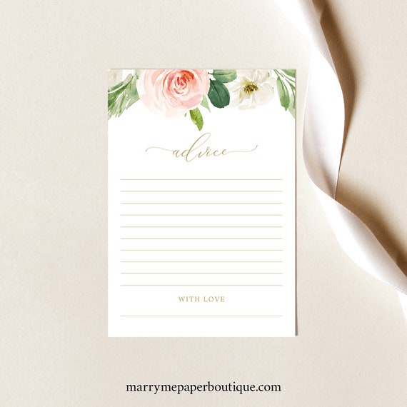 Advice Card Template, Blush Floral, Editable Instant Download, Try Before Purchase