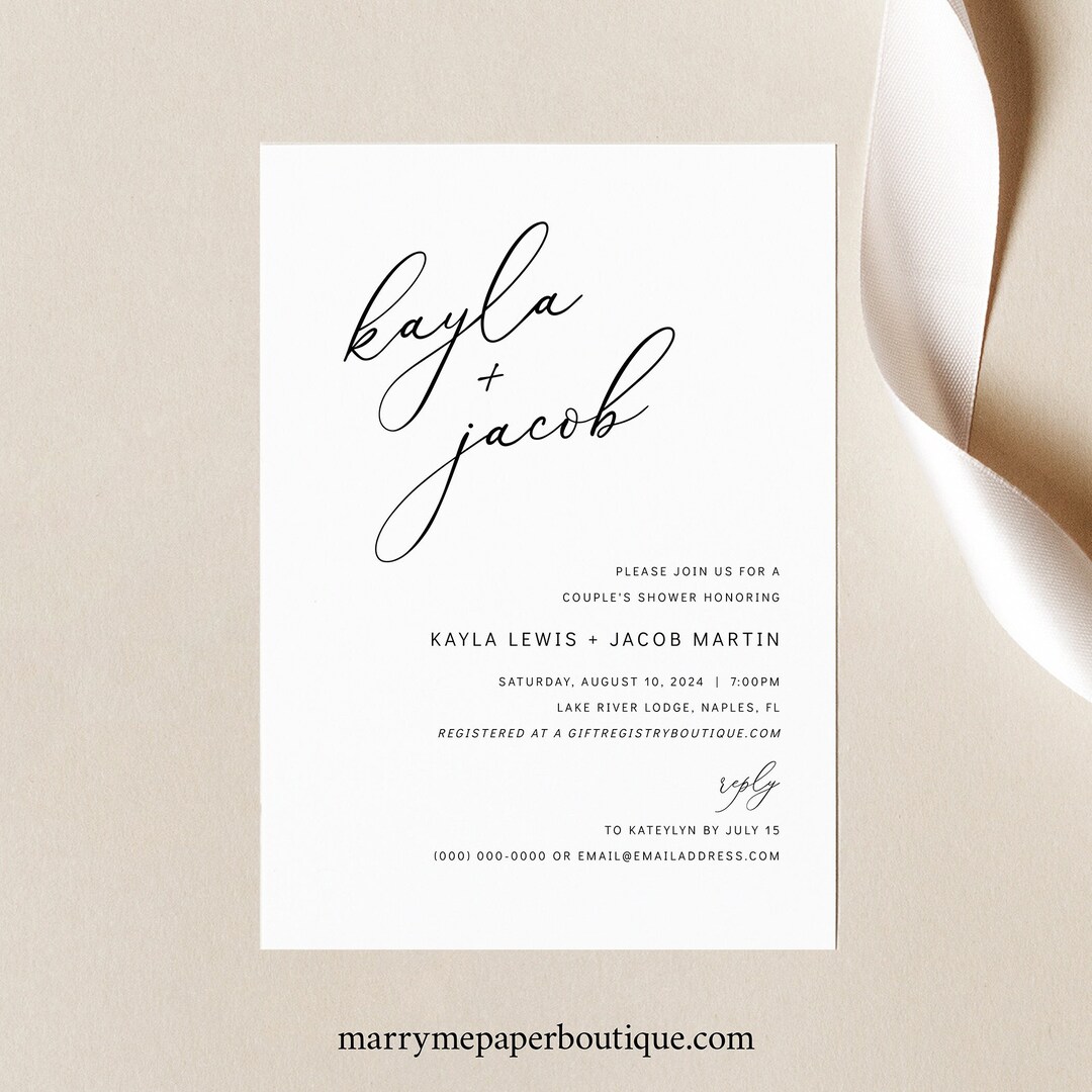 Couples Shower Invitation Card Template, Modern Elegance, Editable ...
