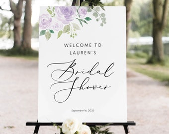 Bridal Shower Sign Template, Mauve & Lilac Floral, Editable Instant Download, Try Before Purchase