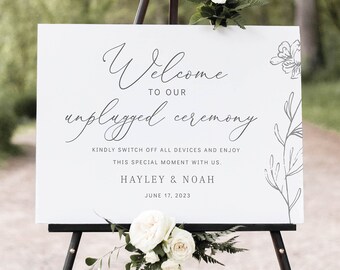 Unplugged Ceremony Sign Template, Elegant Botanical Flower, Unplugged Wedding Ceremony Sign, Printable, Editable, Templett INSTANT Download