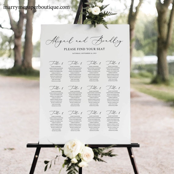 Wedding Seating Chart Template, Try Before Purchase,  Editable Wedding Poster, Printable Wedding Seating Sign, Instant Download