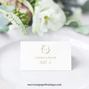Wedding Place Card Template, Gold, Wedding Crest &amp; Monogram, Flat and ...