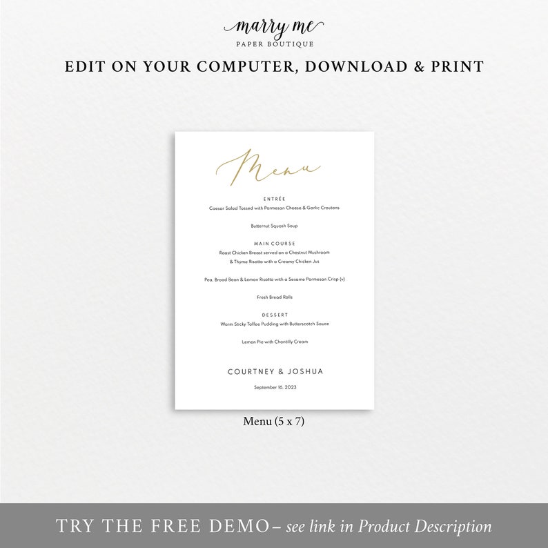 Menu Template Printable Editable Instant Download Demo - Etsy