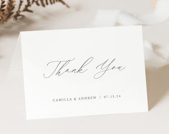 Thank You Card Template, Folding, Modern Stylish Script, Elegant Thank You Note Card, Folded, Printable, Editable, Templett INSTANT Download