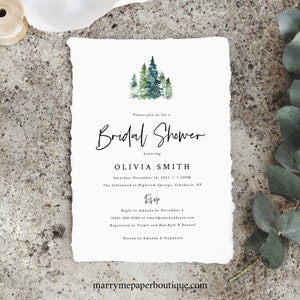 Pine Forest Bridal Shower Invitation Template, Rustic Pine Trees, Printable Bridal Shower Invite, Templett Editable, INSTANT Download