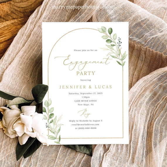 Engagement Party Invitation Template, Greenery Arch, Editable, Greenery Engagement Party Invite, Printable, Templett INSTANT Download