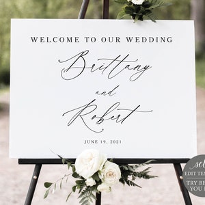 Wedding Welcome Sign Template, Editable Instant Download, Stylish Script, Try Before Purchase