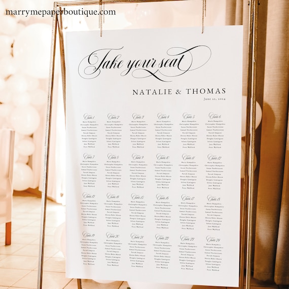 Wedding Seating Chart Template, Classic Wedding Calligraphy, Editable Wedding Seating Plan Poster Sign, Printable, Templett INSTANT Download