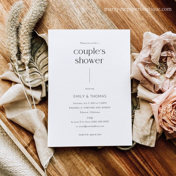 Couples Shower Invitation Template, Minimalist Modern, Editable, Minimalist Couples Shower Invite Card, Printable, Templett INSTANT Download