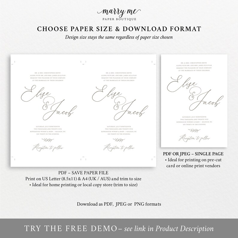 Wedding Invitation Template Set, Try Before Purchase, Invite, RSVP & Details Card Printables, Instant Download, Editable image 5