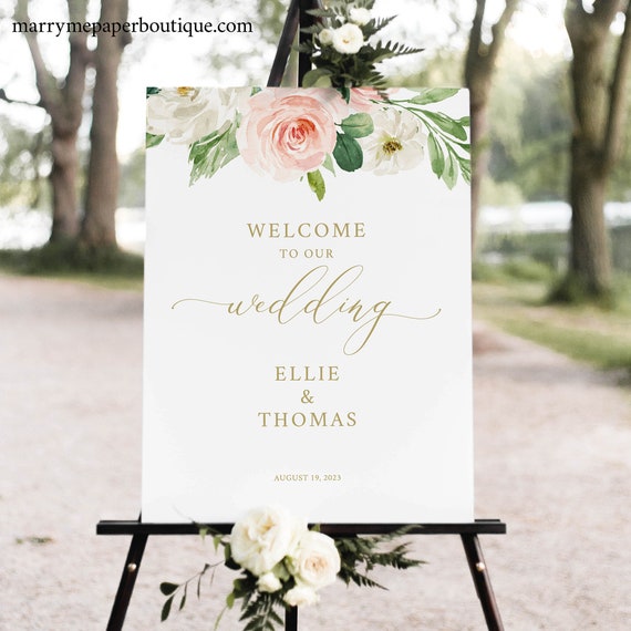 Welcome to our Wedding Poster, Instant Download,  Editable Blush Floral Template, Try Before Purchase