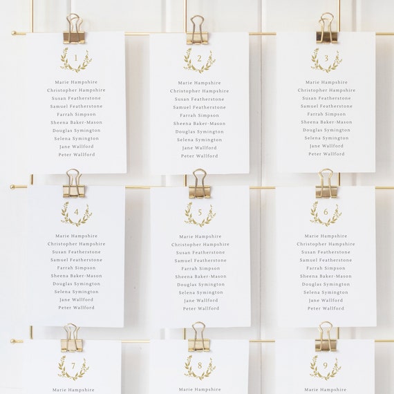 Seating Plan Cards Template, Gold Wreath Monogram, Editable, Wedding Seating Chart Cards with Monogram, 4x6, Templett INSTANT Download