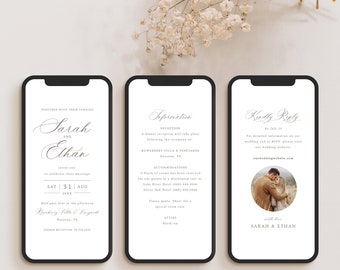 Digital Wedding Invitation Template Set, Calligraphy Design, RSVP, Details, Electronic Wedding Invite, Editable, Templett INSTANT Download