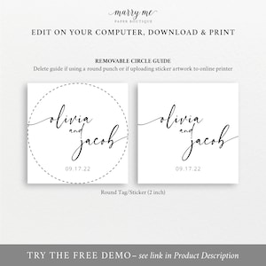 Round Favor Tag Template, Modern Calligraphy, Round Gift Tag Printable ...