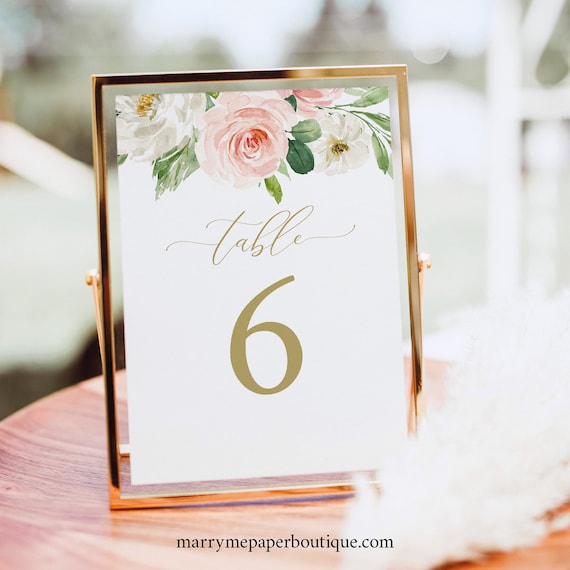 Table Number Template, Try Before Purchase, Editable Blush Floral Instant Download