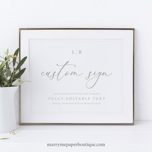 Wedding Sign Bundle, Template Set, Elegant Monogram & Border, Editable Wedding Signs, Printable, Templett INSTANT Download, Horizontal