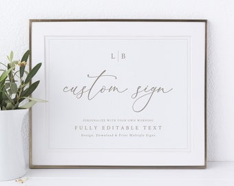 Wedding Sign Bundle, Template Set, Elegant Monogram & Border, Editable Wedding Signs, Printable, Templett INSTANT Download, Horizontal