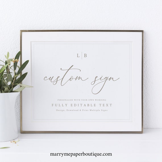 Wedding Sign Bundle, Template Set, Elegant Monogram & Border, Editable Wedding Signs, Printable, Templett INSTANT Download, Horizontal