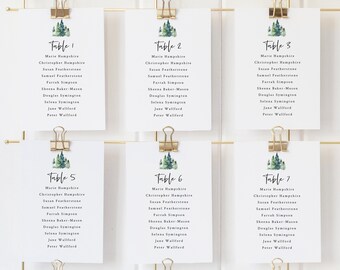 Pine Forest Wedding Seating Cards Template, Rustic Pine Trees, Seating Chart Cards, Printable, Editable, Templett, INSTANT Download