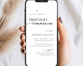 First Communion Text Invitation Template, Modern & Classic, Editable, Modern Digital First Holy Communion Invite, Templett INSTANT Download