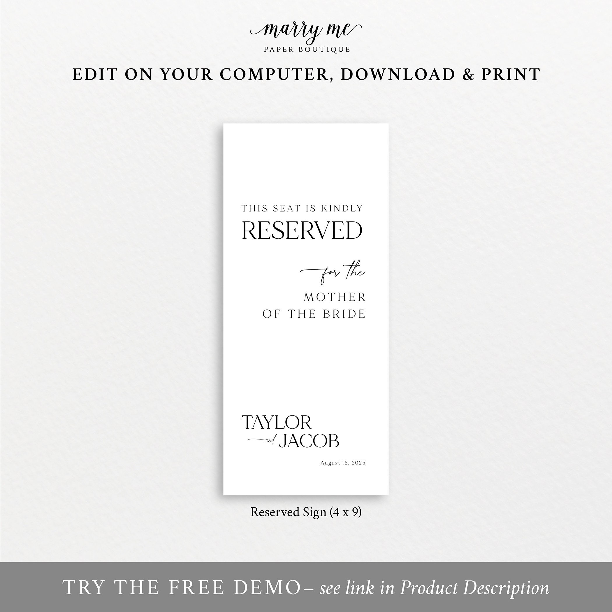 Reserved Seat Sign Template, Modern & Classic, Editable, Reserved Row ...