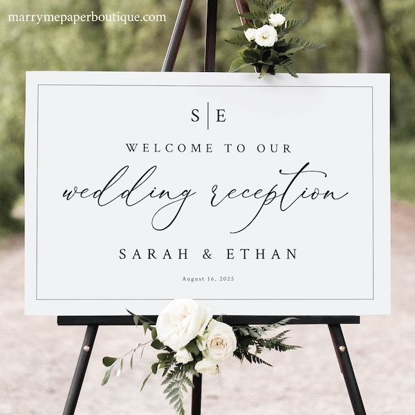 Minimalist Wedding Reception Welcome Sign Template, Editable Monogram, Welcome To Our Reception Sign, Printable, Templett INSTANT Download