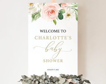 Baby Shower Welcome Sign, Try Before Purchase, Editable Template, Instant Download, Blush Floral