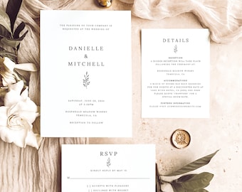 Wedding Invitation Set Templates, Formal Botanical, Editable Instant Download, Try Before Purchase