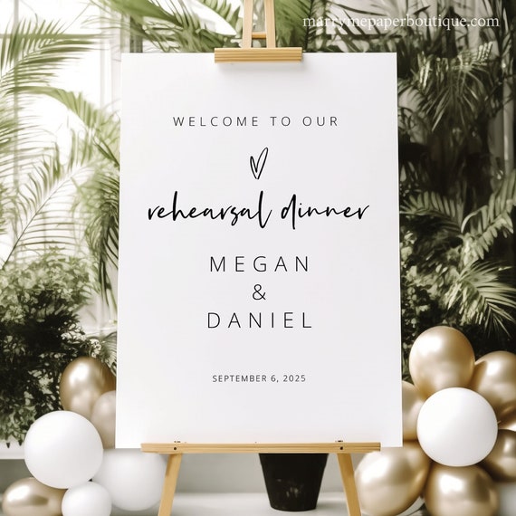 Rehearsal Dinner Welcome Sign Template, Love Heart, Editable, Modern Rehearsal Welcome Sign, Printable, Templett INSTANT Download