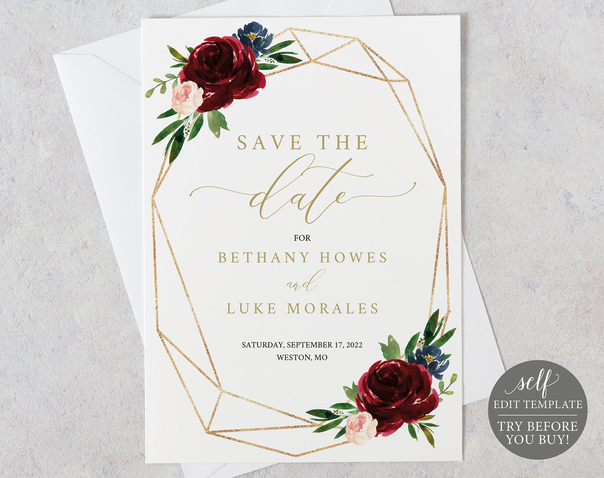 Save The Date Template Burgundy Geometric Demo Available Printable 