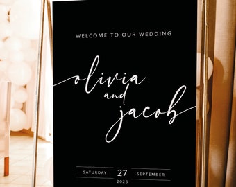 Wedding Welcome Sign Template, Modern Script Black, Editable Wedding Sign, Printable, Welcome To Our Wedding Sign, Templett INSTANT Download