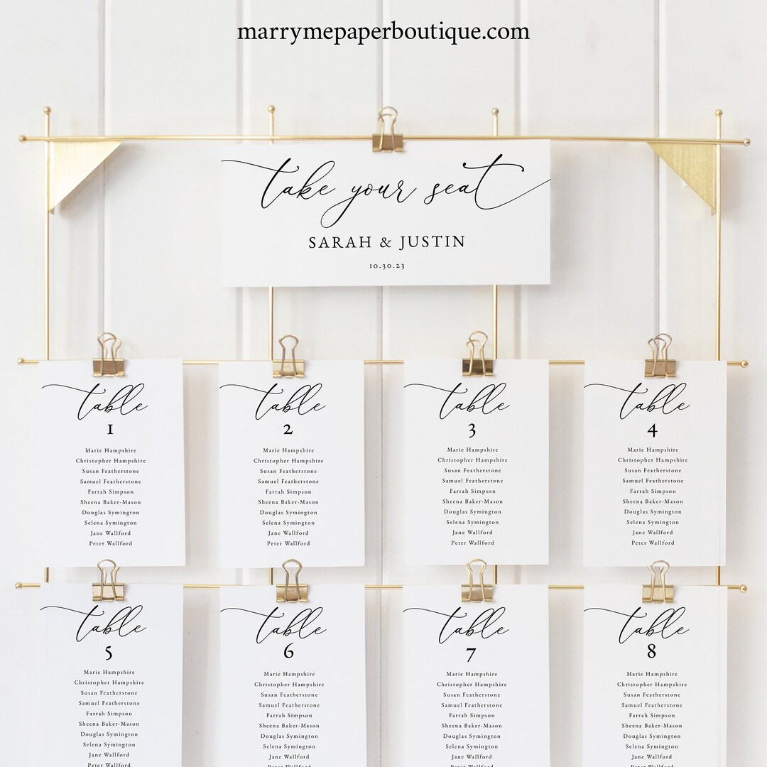 Classic Seating Chart Cards Template, Elegant Seating Cards, Printable, INSTANT Download ...