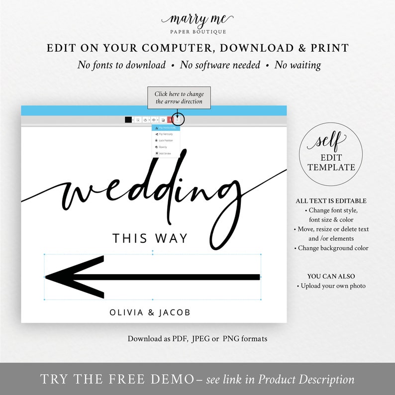 Wedding Directional Sign Template Modern Calligraphy Etsy