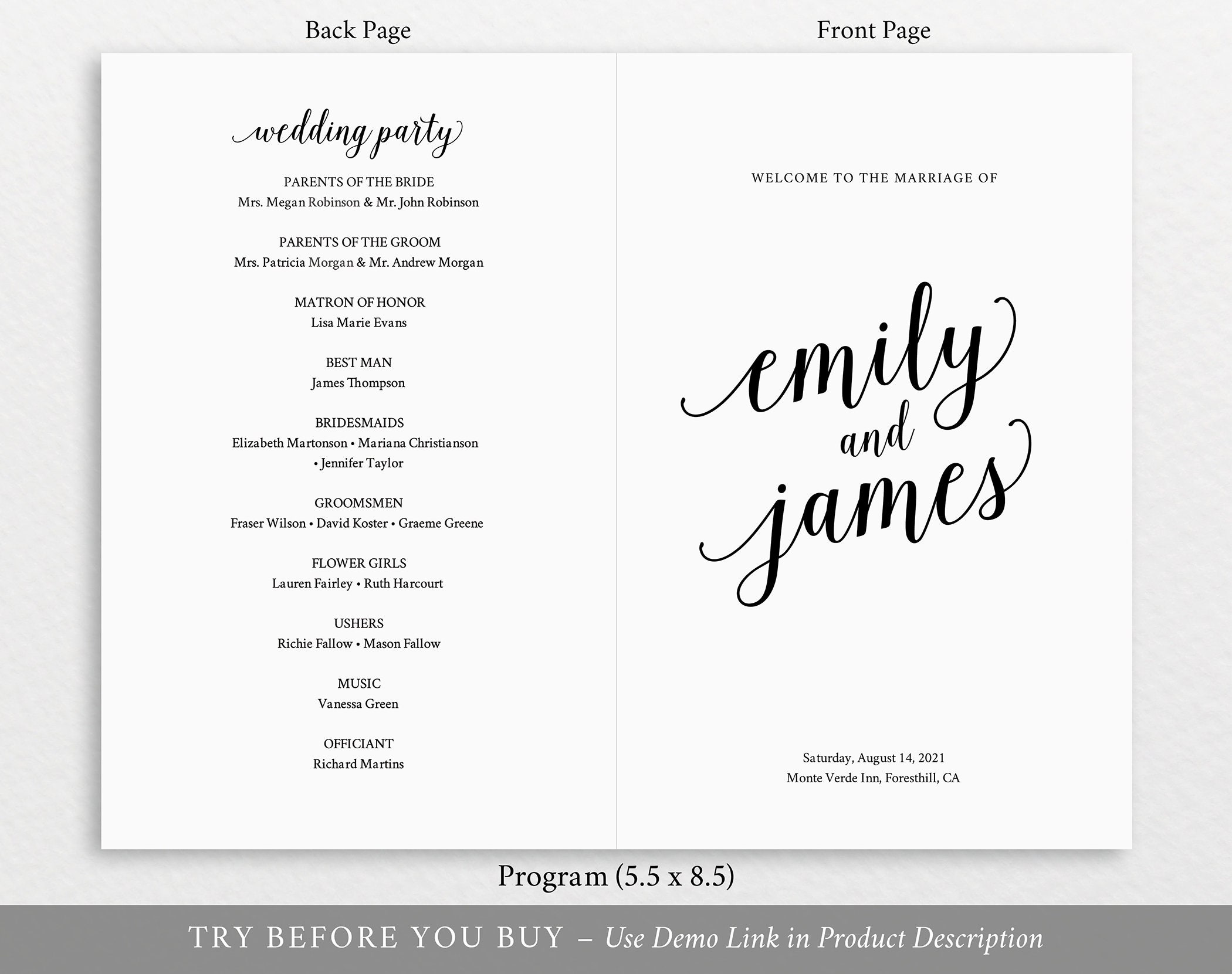 Catholic Wedding Program Template, Folded Modern Script