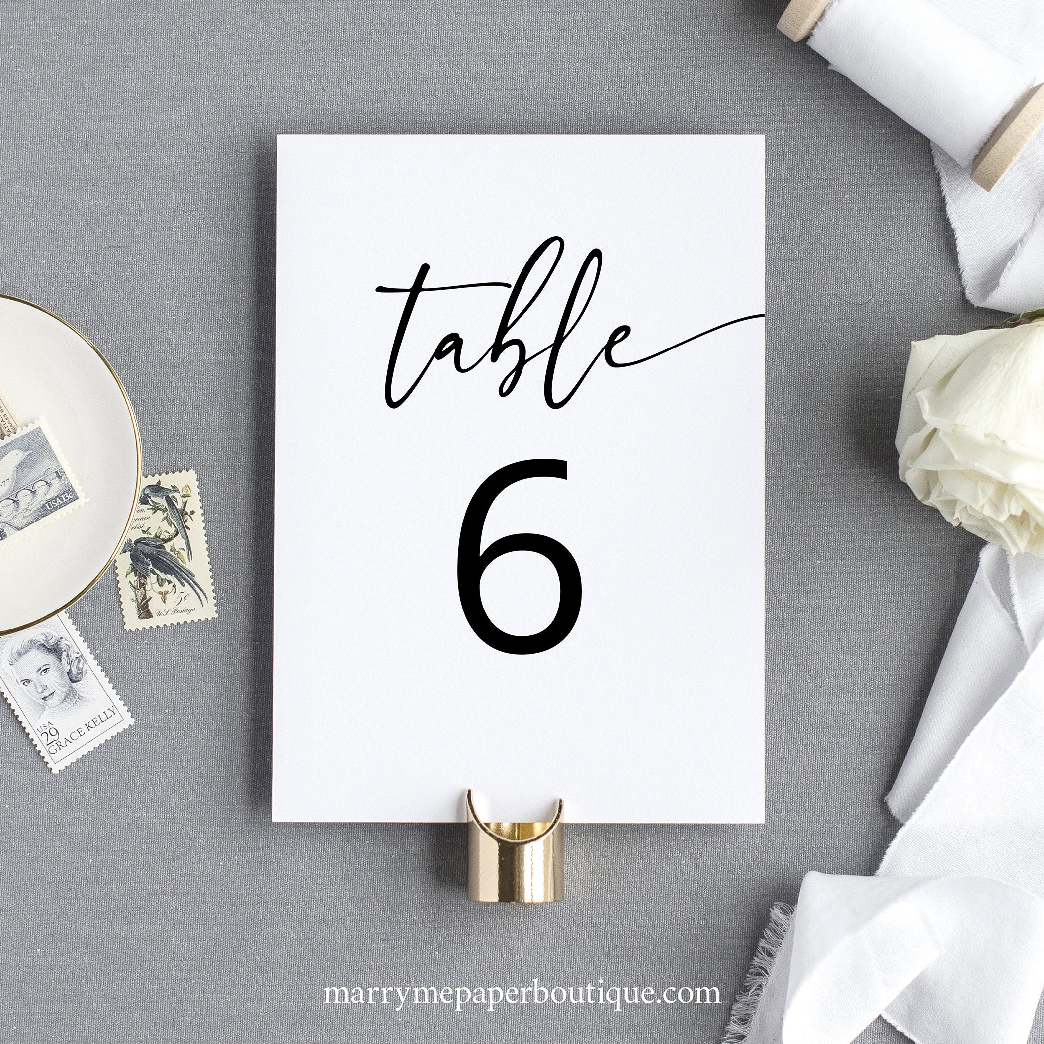 Table Number Sign Template Modern Calligraphy Instant Download 