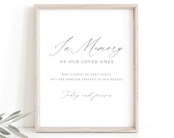 In Memory Sign Template, Modern Stylish Script, Elegant Wedding Memorial Sign, Editable, In Memory Sign Printable, Templett INSTANT Download