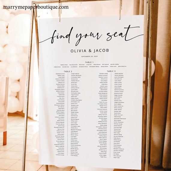 Wedding Banquet Seating Chart Template, Modern Calligraphy, Banquet Table Seating Plan Printable, Editable Poster, Templett INSTANT Download