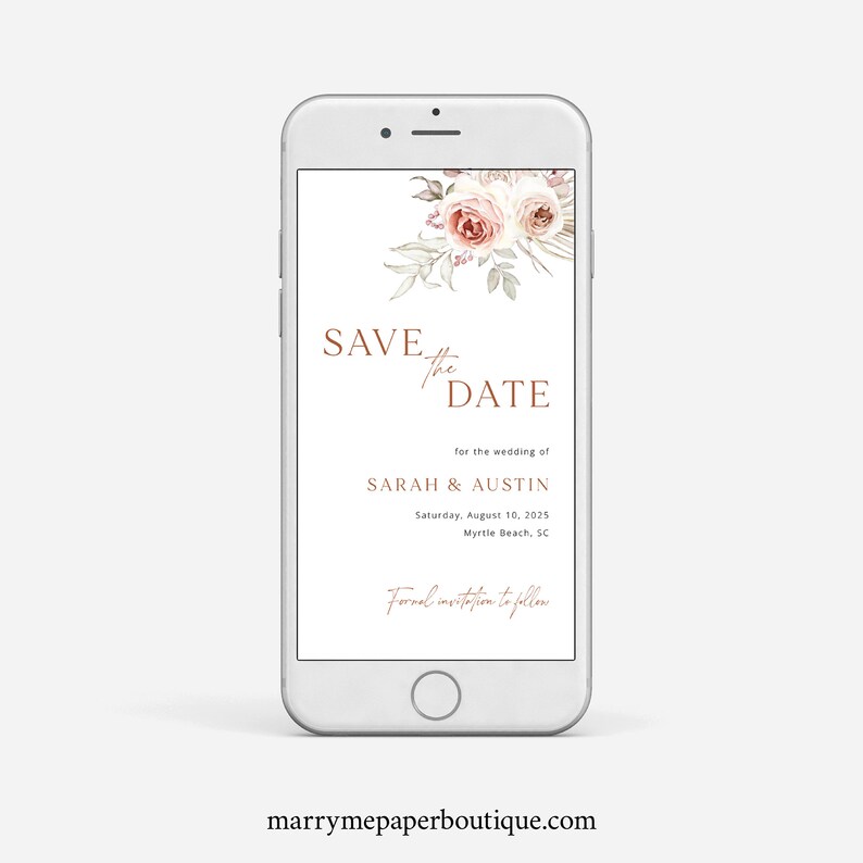 Digital Save the Date Text Invitation Template, Floral Boho, Editable, Electronic Save The Date Text Invite, Templett INSTANT Download image 2