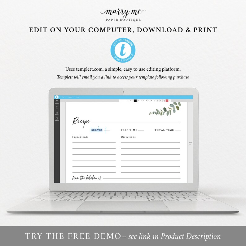Eucalyptus Recipe Card Template Greenery Recipe Printable Etsy UK