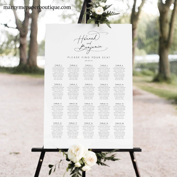 Wedding Seating Chart Template, Pretty Calligraphy, Seating Plan Poster, Vertical, Printable, Editable, Templett INSTANT Download