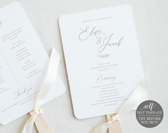 Wedding Program Fan Template Free Demo Available Editable Etsy