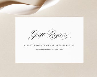 Gift Registry Card Template, Elegant Classic Calligraphy, Wedding Gift Registry Enclosure Card, Printable, Templett INSTANT Download