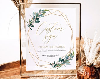 Create MULTIPLE Wedding Sign Templates, Editable, Instant Download, Greenery & Gold, Try Before Purchase!