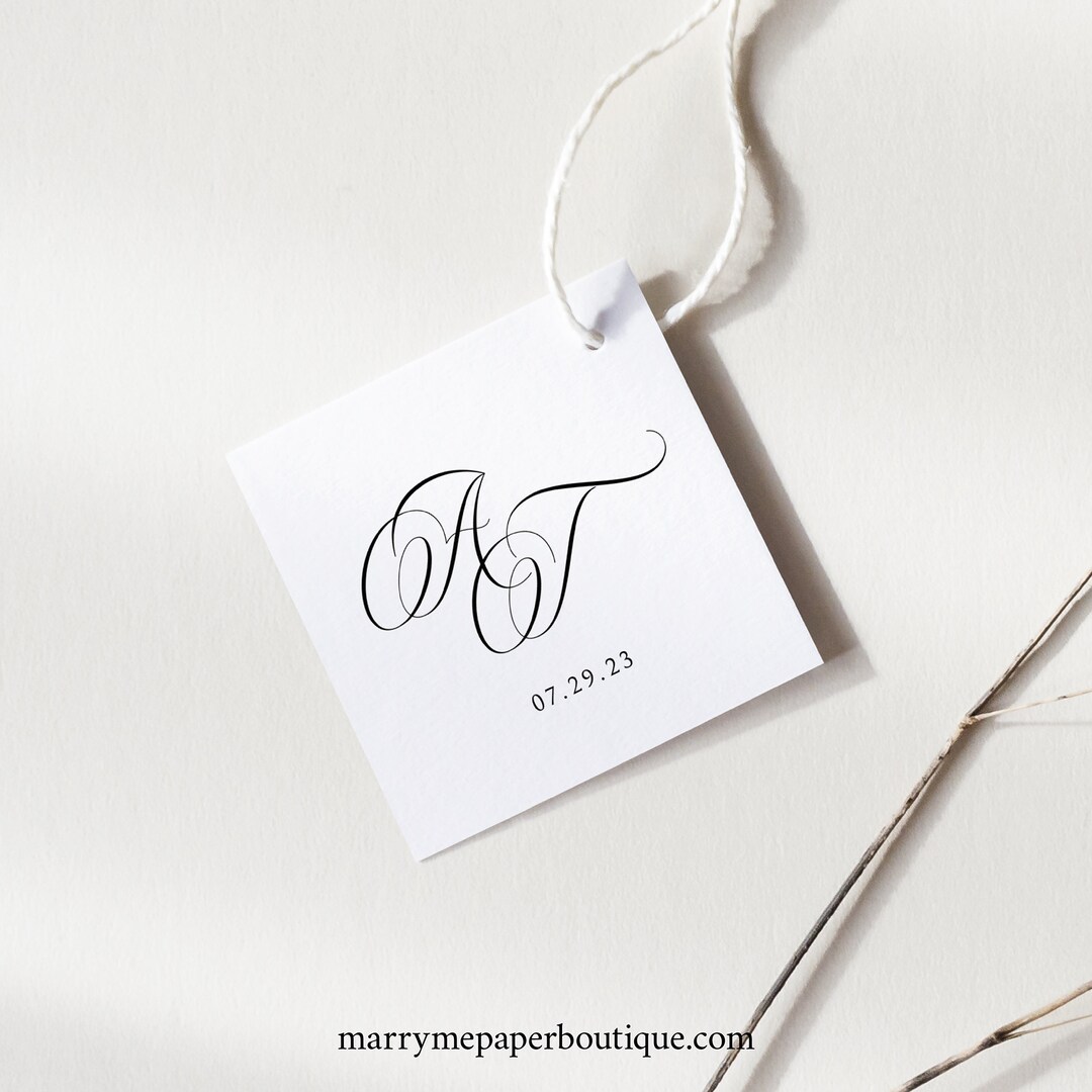Square Wedding Favor Tag Template, Traditional Wedding, Calligraphy ...