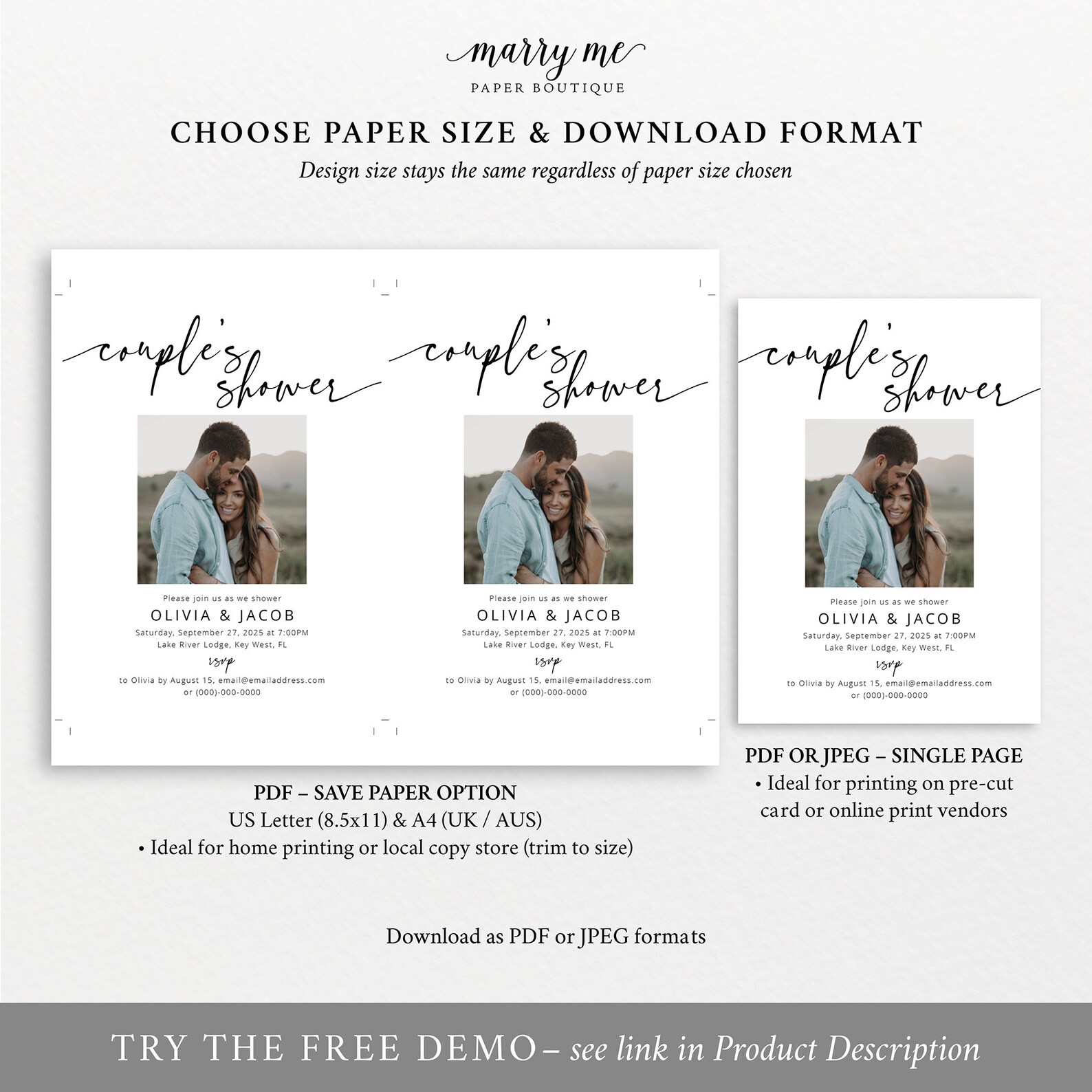 Couples Shower Invitation Template Photo Card Modern - Etsy