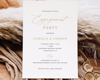 Engagement Party Invitation Template, Stylish Gold Script, Engagement Party Invite, Printable, Editable, Templett INSTANT Download