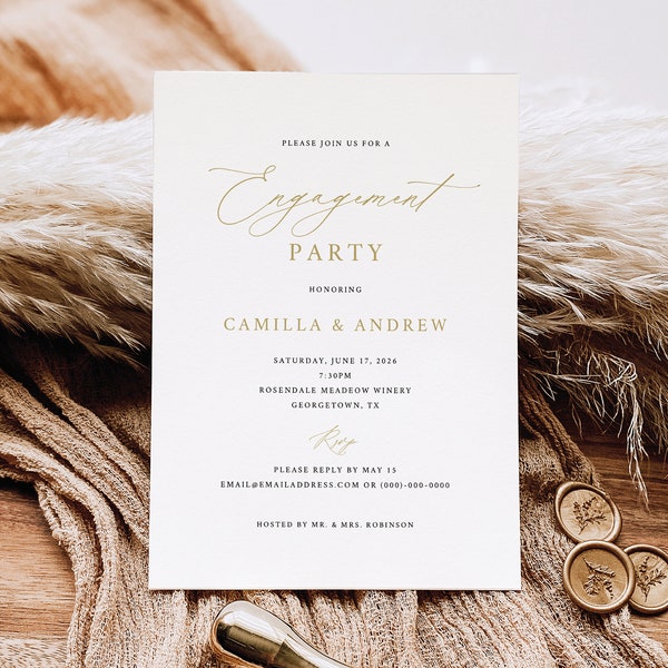 Engagement Party Invitation Template, Stylish Gold Script, Engagement Party Invite, Printable, Editable, Templett INSTANT Download