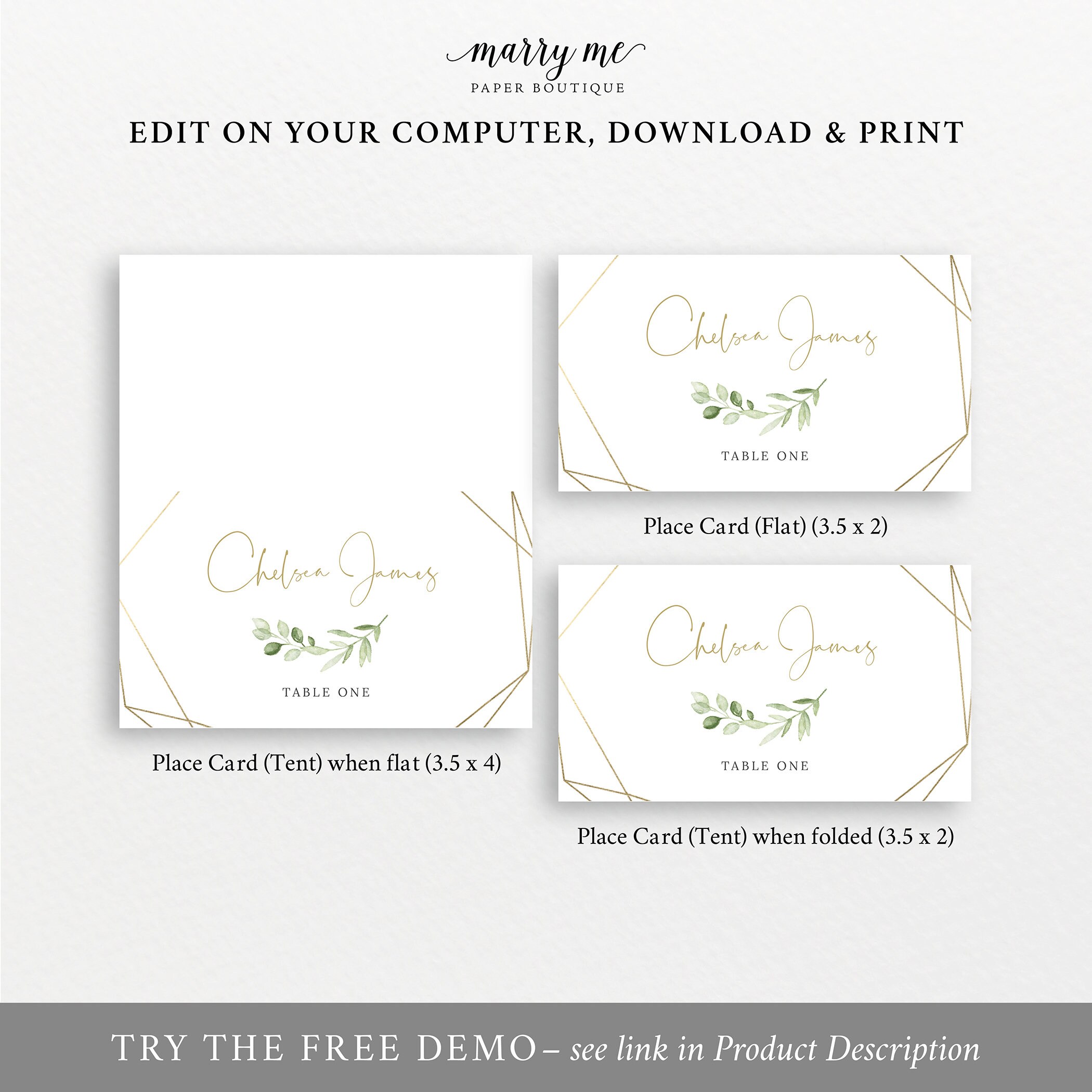 Place Card Template Templett Editable Printable Instant - Etsy UK